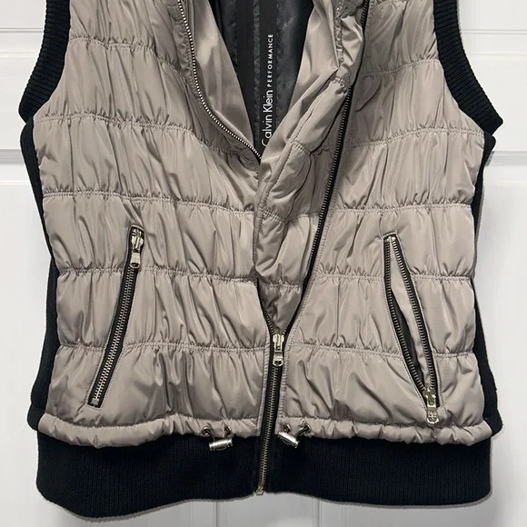 CALVIN KLEIN PERFORMANCE QUILTED PUFFER VEST Full Zip Taupe & Black Size XL - Picture 8 of 12